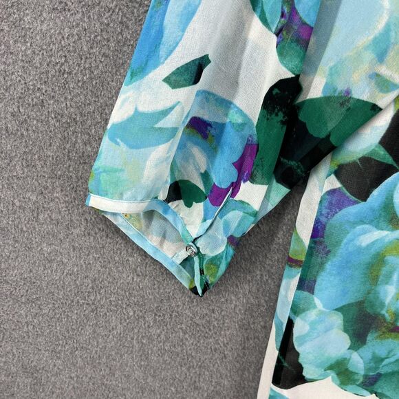 Calvin Klein Blouse Womens Medium Blue Floral Split Neck Chain Tassel Sheer - Picture 16 of 16